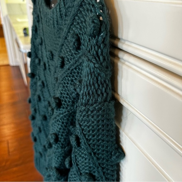 Anthropologie C/MEO Collective Pom Pom Trims Evergreen Women’s Knit Sweater L - Picture 11 of 13